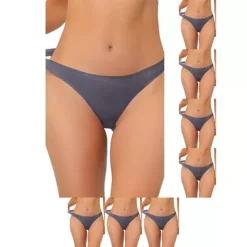 8 Packs Women's Unlined Underwear Satin Invisible Bikini Comfortable No-Show Thongs -Fashion Clothing Store 7478905 Gray