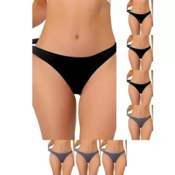 8 Packs Women's Unlined Underwear Satin Invisible Bikini Comfortable No-Show Thongs -Fashion Clothing Store 7478905 Gray Black