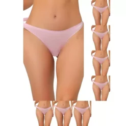 8 Packs Women's Unlined Underwear Satin Invisible Bikini Comfortable No-Show Thongs -Fashion Clothing Store 7478905 Pink