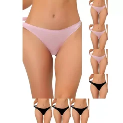 8 Packs Women's Unlined Underwear Satin Invisible Bikini Comfortable No-Show Thongs -Fashion Clothing Store 7478905 Pink Black