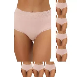 8 Packs Women's High Waist Underwear Tummy Control Comfortable Lace Trim Ribbed Panties 12 8 Packs Women's High Waist Underwear Tummy Control Comfortable Lace Trim Ribbed Panties -Fashion Clothing Store 7478926 Beige Pink