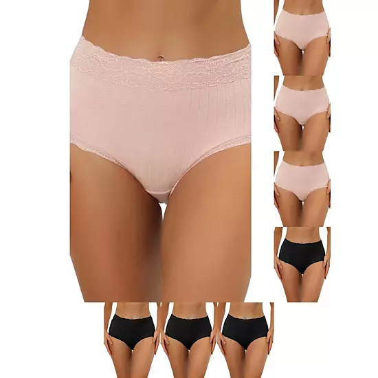 8 Packs Women's High Waist Underwear Tummy Control Comfortable Lace Trim Ribbed Panties 1 8 Packs Women's High Waist Underwear Tummy Control Comfortable Lace Trim Ribbed Panties