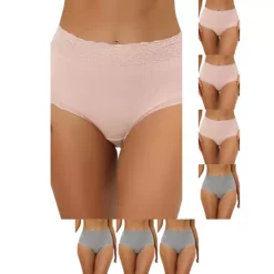 8 Packs Women's High Waist Underwear Tummy Control Comfortable Lace Trim Ribbed Panties 13 8 Packs Women's High Waist Underwear Tummy Control Comfortable Lace Trim Ribbed Panties -Fashion Clothing Store 7478926 Gray Beige Pink