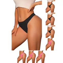 8 Packs Women's Low-Rised Satin Bikini Panties Elastic Lace Waist Thongs Underwear