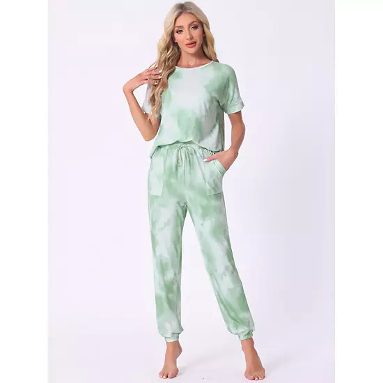 Womens Pajamas Set Soft Sleepwear Tie Dye T-shirt With Pants Pjs Set With Pocket Sweatsuit Outfits 2 Womens Pajamas Set Soft Sleepwear Tie Dye T-shirt With Pants Pjs Set With Pocket Sweatsuit Outfits - Image 2