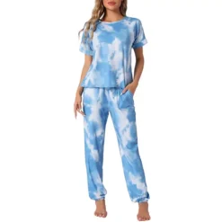 Womens Pajamas Set Soft Sleepwear Tie Dye T-shirt With Pants Pjs Set With Pocket Sweatsuit Outfits 18 Womens Pajamas Set Soft Sleepwear Tie Dye T-shirt With Pants Pjs Set With Pocket Sweatsuit Outfits -Fashion Clothing Store 7478942 Blue