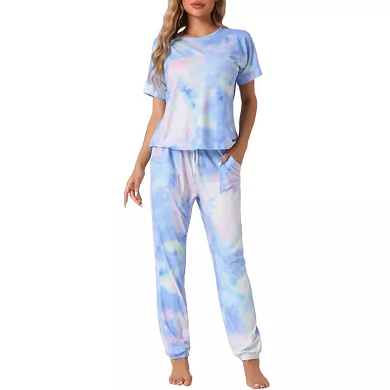 Womens Pajamas Set Soft Sleepwear Tie Dye T-shirt With Pants Pjs Set With Pocket Sweatsuit Outfits 1 Womens Pajamas Set Soft Sleepwear Tie Dye T-shirt With Pants Pjs Set With Pocket Sweatsuit Outfits