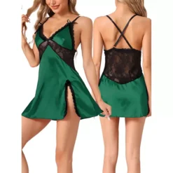 Womens Satin Lingerie Lace Chemise Sleep Dress Babydoll Nightie Slip Nightgowns -Fashion Clothing Store 7479211 Green