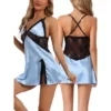 Womens Satin Lingerie Lace Chemise Sleep Dress Babydoll Nightie Slip Nightgowns