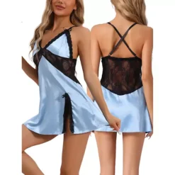 Womens Satin Lingerie Lace Chemise Sleep Dress Babydoll Nightie Slip Nightgowns