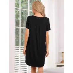 Womens Nightgowns V-Neck Nightshirt Button Up Sleepwear Short Sleeve Pajamas Sleep Dress 10 Womens Nightgowns V-Neck Nightshirt Button Up Sleepwear Short Sleeve Pajamas Sleep Dress -Fashion Clothing Store 7479268 ALT3