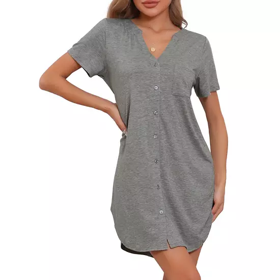 Womens Nightgowns V-Neck Nightshirt Button Up Sleepwear Short Sleeve Pajamas Sleep Dress 7 Womens Nightgowns V-Neck Nightshirt Button Up Sleepwear Short Sleeve Pajamas Sleep Dress - Image 7