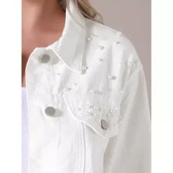 Women's Jean Jackets Trendy Button Down Long Sleeve Pearl Denim Jacket -Fashion Clothing Store 7507250 ALT3