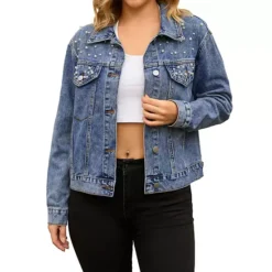 Women's Jean Jackets Trendy Button Down Long Sleeve Pearl Denim Jacket -Fashion Clothing Store 7507250 Blue 1