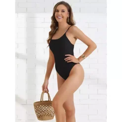 Women's Strappy Ribbed Monokini, 1 Piece Adjustable Spaghetti Straps Triangle Bottoms Swimwear -Fashion Clothing Store 7521892 ALT2