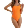 Women's Strappy Ribbed Monokini, 1 Piece Adjustable Spaghetti Straps Triangle Bottoms Swimwear
