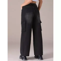 Women's Cargo Jean High Waisted Casual Baggy Wide Leg Denim Pants With Pocket -Fashion Clothing Store 7521897 ALT2