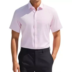 Men's Short Sleeve Stretchy Lightweight Solid Color Formal Button Down Dress Shirt -Fashion Clothing Store 7528413 Pink