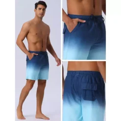 Men's Gradient Color Drawstring Elastic Waist Lined Swim Trunks -Fashion Clothing Store 7542681 ALT3