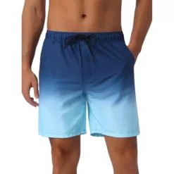 Men's Gradient Color Drawstring Elastic Waist Lined Swim Trunks -Fashion Clothing Store 7542681 Dark Blue