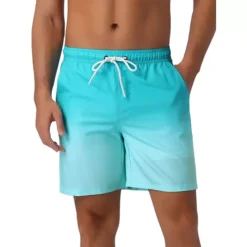 Men's Gradient Color Drawstring Elastic Waist Lined Swim Trunks -Fashion Clothing Store 7542681 Light Blue 1