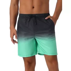 Men's Gradient Color Drawstring Elastic Waist Lined Swim Trunks -Fashion Clothing Store 7542681 Light Green