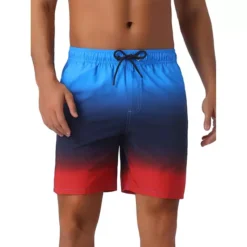 Men's Gradient Color Drawstring Elastic Waist Lined Swim Trunks -Fashion Clothing Store 7542681 Navy Blue