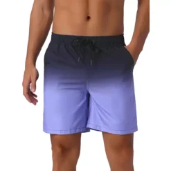 Men's Gradient Color Drawstring Elastic Waist Lined Swim Trunks -Fashion Clothing Store 7542681 Purple