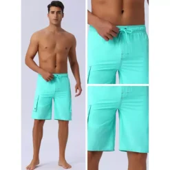Men's Drawstring Waist Solid Color Lined Board Shorts With Pockets -Fashion Clothing Store 7542687 ALT3