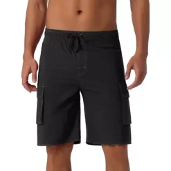 Men's Drawstring Waist Solid Color Lined Board Shorts With Pockets