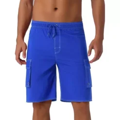 Men's Drawstring Waist Solid Color Lined Board Shorts With Pockets -Fashion Clothing Store 7542687 Blue