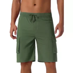 Men's Drawstring Waist Solid Color Lined Board Shorts With Pockets -Fashion Clothing Store 7542687 Olive Green