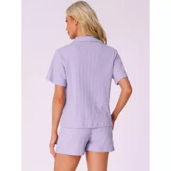 Women's Pajamas Set Button Up Lounge Sets Cotton Soft Pj Shorts Set 2 Piece Short Sleeve Sleepwear -Fashion Clothing Store 7542693 ALT2