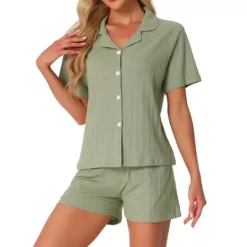 Women's Pajamas Set Button Up Lounge Sets Cotton Soft Pj Shorts Set 2 Piece Short Sleeve Sleepwear