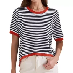 Women's Summer Tops Striped Knitted T Shirt Short Sleeve Trendy Loose Fit Pullover Top -Fashion Clothing Store 7542694 Black