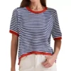 Women's Summer Tops Striped Knitted T Shirt Short Sleeve Trendy Loose Fit Pullover Top