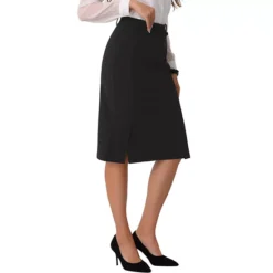 Bodycon Midi Pencil Skirt For Women's High Waist Side Slit Office Work Skirts -Fashion Clothing Store 7542715 Black 1