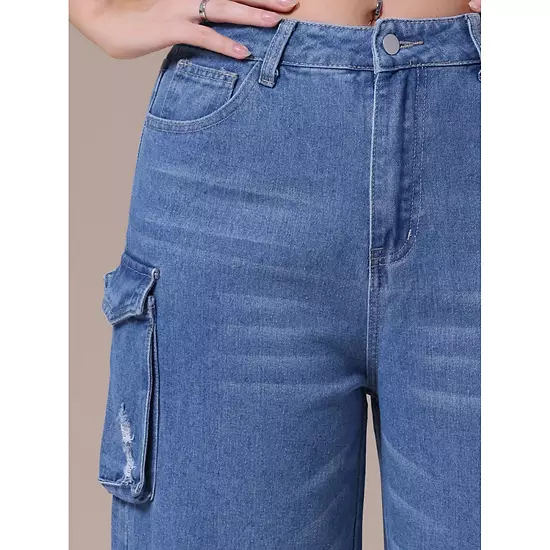 Women's Cargo Jeans Baggy Wide Leg Mid Rise Cargo Pockets Casual Denim Pants 4 Women's Cargo Jeans Baggy Wide Leg Mid Rise Cargo Pockets Casual Denim Pants - Image 4