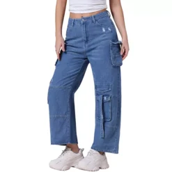 Women's Cargo Jeans Baggy Wide Leg Mid Rise Cargo Pockets Casual Denim Pants 11 Women's Cargo Jeans Baggy Wide Leg Mid Rise Cargo Pockets Casual Denim Pants -Fashion Clothing Store 7542716 Blue 1