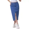 Women's Denim Skirt Front Slit Raw Hem High Waisted Stretch Midi Jean Skirts