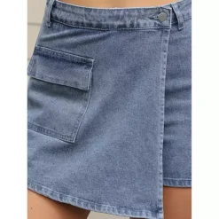 Women's Denim Skorts Cargo Faux Wrap Skirts High Waisted Country Concert Jean Skort Mini Shorts -Fashion Clothing Store 7542746 ALT3