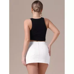 Women's Jean Skort High Waisted A-Line Stretch Side Slit Mini Denim Skirts -Fashion Clothing Store 7542751 ALT2