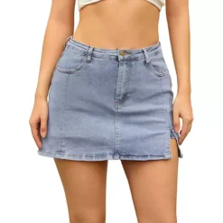 Women's Jean Skort High Waisted A-Line Stretch Side Slit Mini Denim Skirts