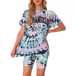 Women's Tie Dye Lounge Set Outfits Biker Shorts Sets Loungewear -Fashion Clothing Store 7542756 Blue Pink