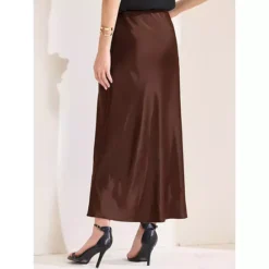 Women's Satin Maxi Skirt High Waist Drawstring Cocktail Wedding Skirts -Fashion Clothing Store 7542808 ALT2