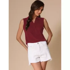Women's Sleeveless V Neck Solid Loose Shirt Collar Polo Shirts Casual Top -Fashion Clothing Store 7581423 ALT2