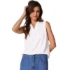 Women's Sleeveless V Neck Solid Loose Shirt Collar Polo Shirts Casual Top