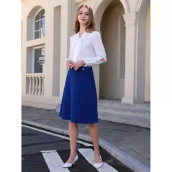 Women's Solid Flare Skirt High Waist Casual Work A-Line Midi Skirts -Fashion Clothing Store 7581595 ALT2