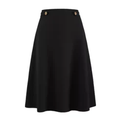 Women's Solid Flare Skirt High Waist Casual Work A-Line Midi Skirts -Fashion Clothing Store 7581595 Black