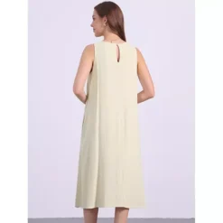 Women's Linen Sleeveless Dresses Crewneck Loose Fit Shift Casual Tank Dress With Pockets -Fashion Clothing Store 7581623 ALT2